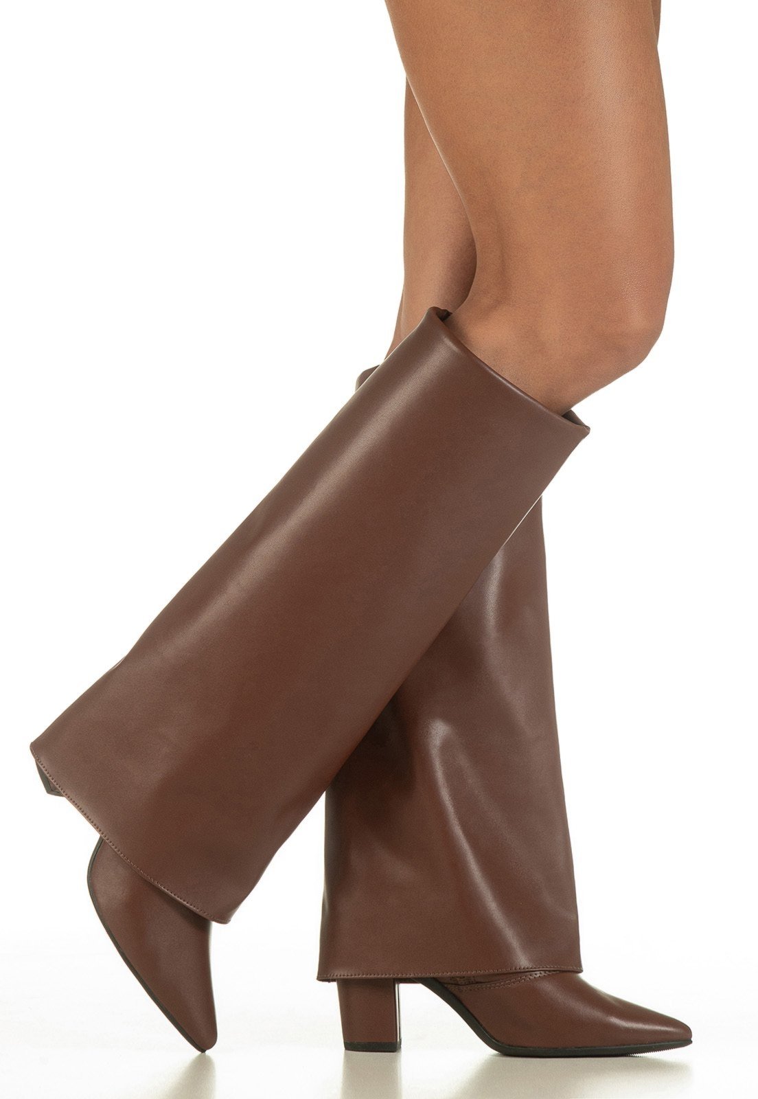 Bota Capa Feminina GiGiL Cano Longo Salto Alto Bloco Bico Fino Elegante Terra